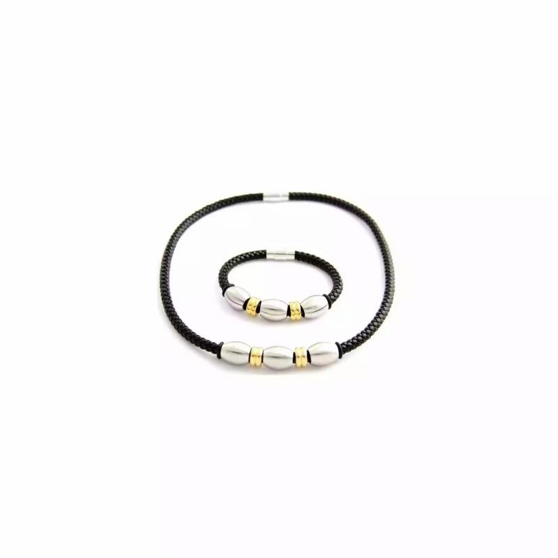 Adornments | Bracelet and necklace set for men in black leather and stainless steel Adornments Adornments