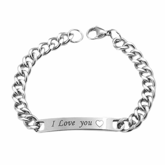 Bracelets / Curbs | Men’s Gourmette Bracelet made of Cuban Maille in Steel Sign up "I love you" Personalized plate Mens Jewelry Bracelets / Curbs