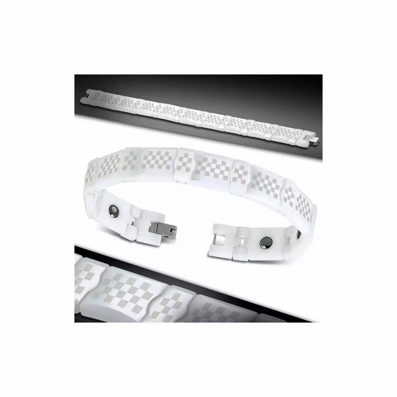 Bracelets / Curbs | Men’s white ceramic and black checkerboard curb bracelet 21cm 13mm Bracelets / Curbs Bracelets / Curbs