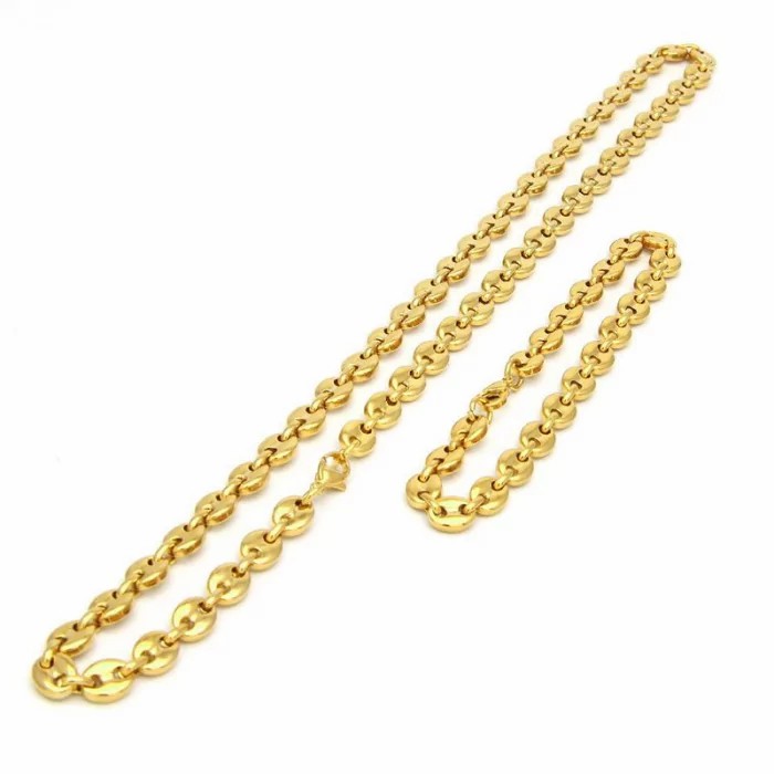 Chains / Necklaces | Fine gold stainless steel coffee bean necklace and bracelet set 7mm Adornments Adornments