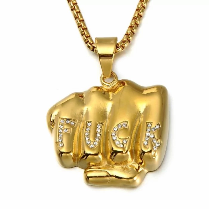 Chains / Necklaces | Fist fuck fist men’s steel pendant necklace gilded with fine gold, chain included Chains / Necklaces Chains / Necklaces