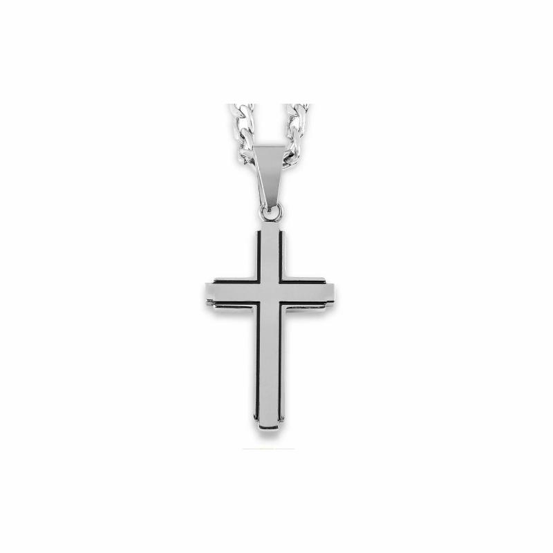 Chains / Necklaces | Men’s black line cross pendant with stainless steel edges and chain included Chains / Necklaces Chains / Necklaces