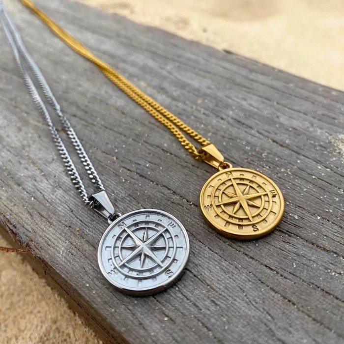 Chains / Necklaces | Men’s compass pendant necklace, gold steel Cuban chain of your choice Chains / Necklaces Chains / Necklaces