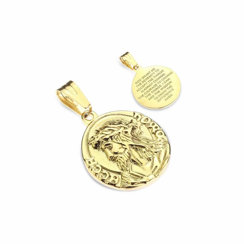 Chains / Necklaces | Men’s pendant in gold steel round medallion jesus ecce homo prayer Chains / Necklaces Chains / Necklaces