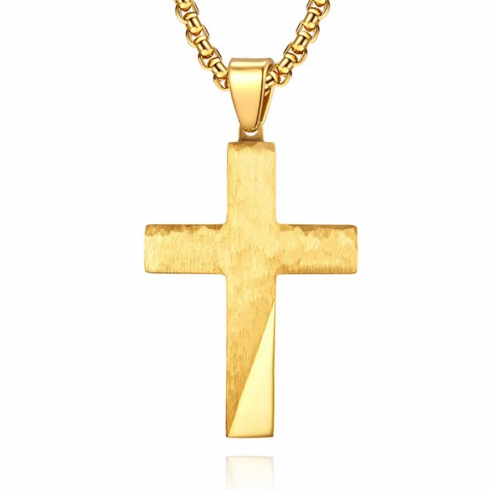 Chains / Necklaces | Men’s pendant necklace and chain included cross golden steel hammered fine gold Chains / Necklaces Chains / Necklaces