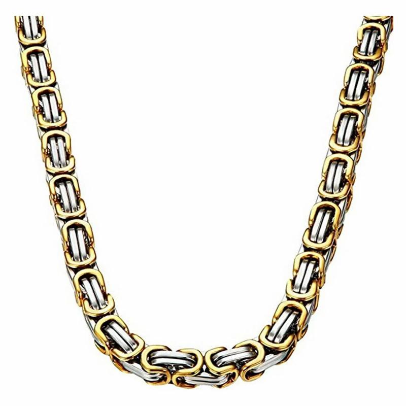 Chains / Necklaces | Men’s silver and gold colored steel chain byzantine mesh bling rapper Chains / Necklaces Chains / Necklaces