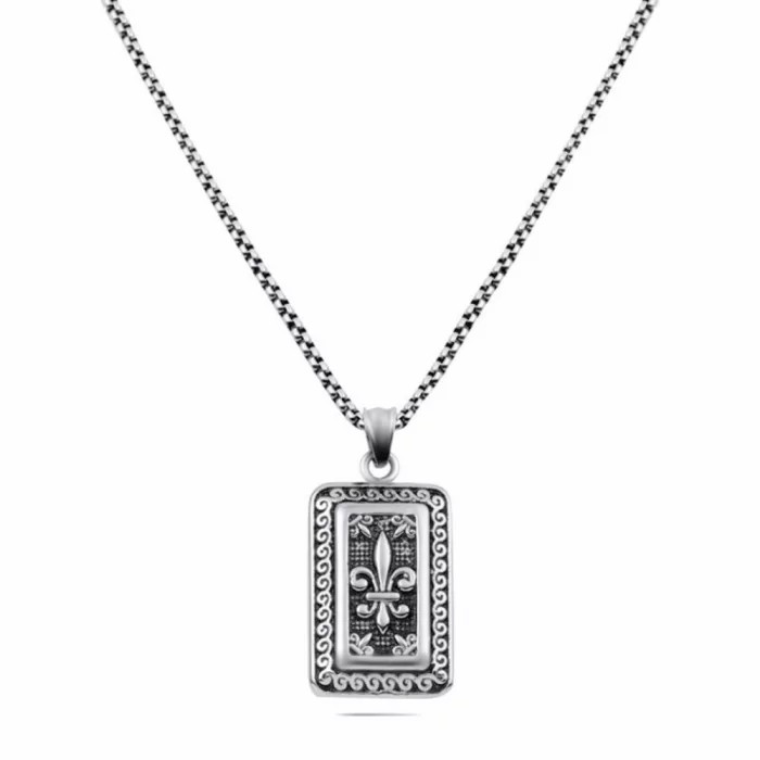 Chains / Necklaces | Men’s steel pendant necklace with military plate and fleur-de-lys crest Chains / Necklaces Chains / Necklaces