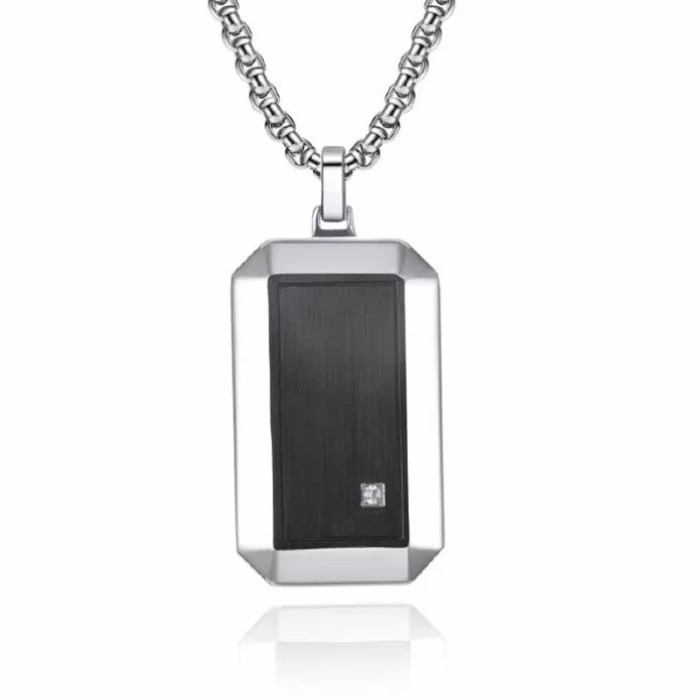 Chains / Necklaces | Pendant necklace man steel plate black set zircon chain included Chains / Necklaces Chains / Necklaces