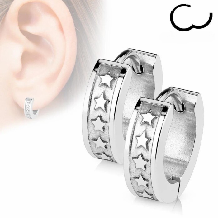 Earrings | Man Creoles Stainless Steel Creoles Decorated by Five Stars Earrings Earrings