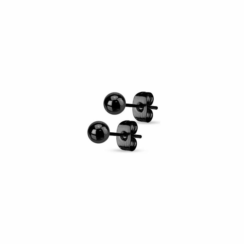 Earrings | Pair of stud earrings for women, men, steel, black ball bead, 5mm Earrings Earrings