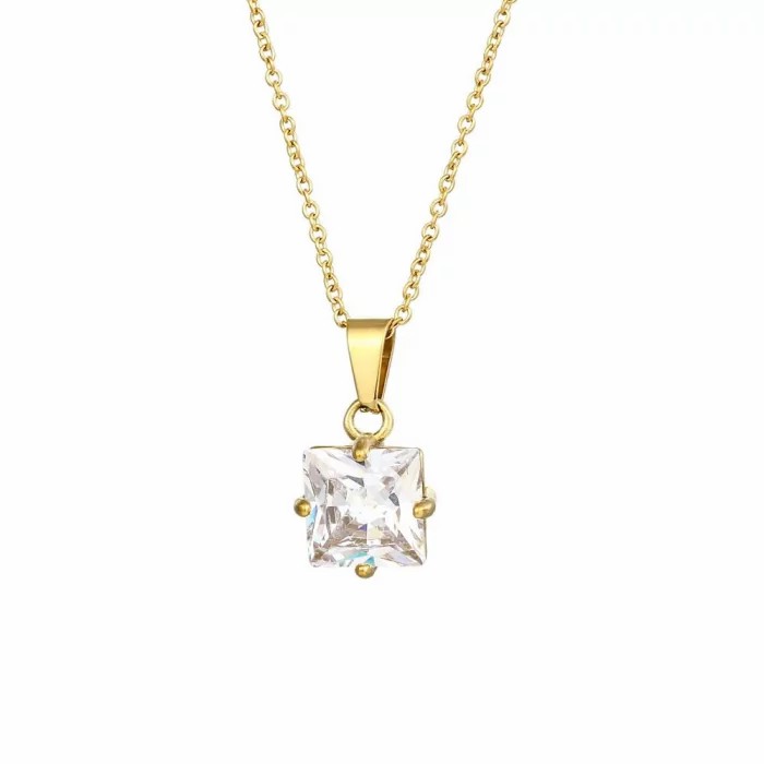 Necklaces/Chains/Sets | Solitaire Diamond Zircon Pendant for Women and Fine Steel Chain in Fine Gold Necklaces/Chains/Sets Necklaces/Chains/Sets