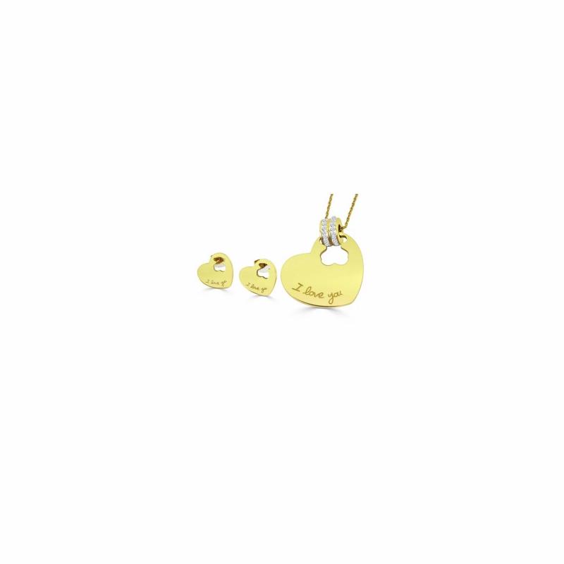 Parures | Women’s heart teddy bear I love you chain pendant and earrings set in gold-colored steel Earrings Earrings