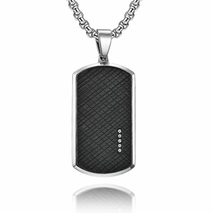 Pendants | Men’s carbon black military plate steel pendant necklace set with chain included Chains / Necklaces Chains / Necklaces