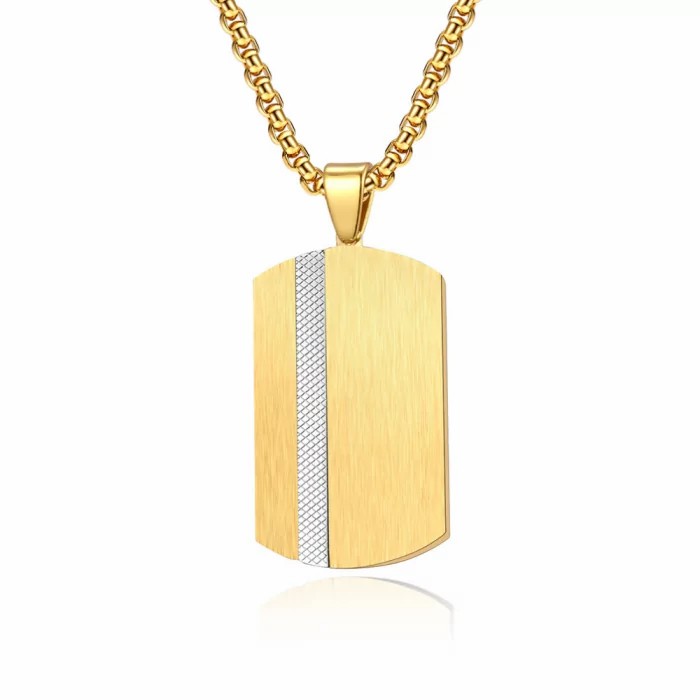 Pendants | Men’s fine gold steel pendant necklace, military plate, cross band, chain included Chains / Necklaces Chains / Necklaces