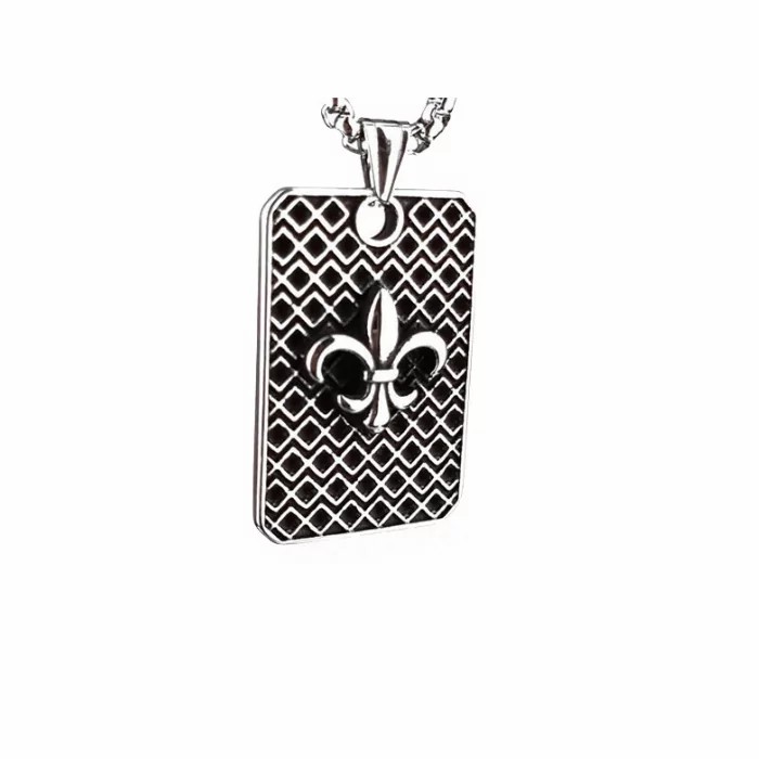 Pendants | Men’s stainless steel military plaque fleur-de-lis stained glass effect pendant necklace Chains / Necklaces Chains / Necklaces