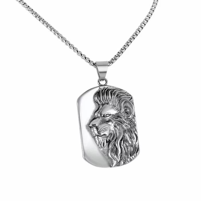 Pendants | Men’s steel military plate lion head pendant necklace, chain included Chains / Necklaces Chains / Necklaces