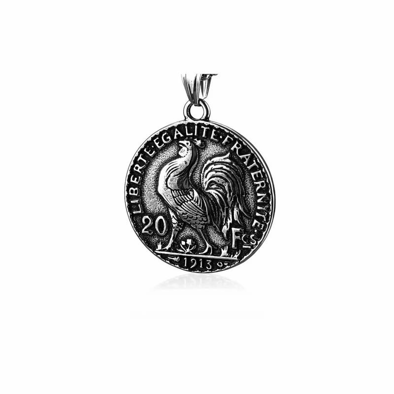 Pendants | Men’s steel pendant and chain fake coin 20 francs coq marianne Chains / Necklaces Chains / Necklaces