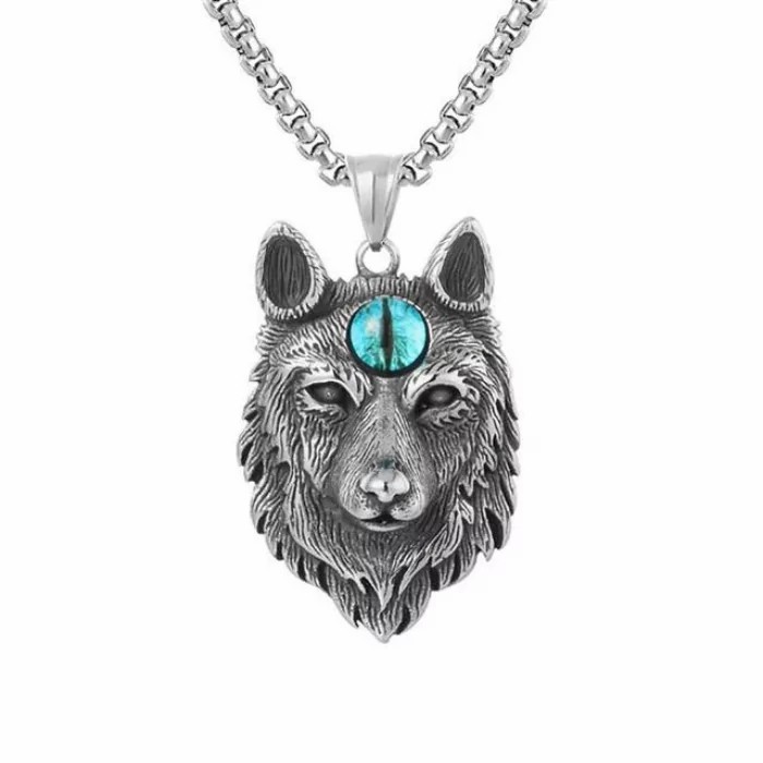 Pendants | Necklace pendant man wolf head blue steel chain included Chains / Necklaces Chains / Necklaces