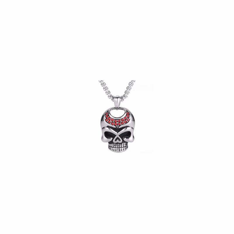 Pendants | Women’s steel skull necklace and pendant set with pink biker rhinestones, chain included Necklaces/Chains/Sets Necklaces/Chains/Sets