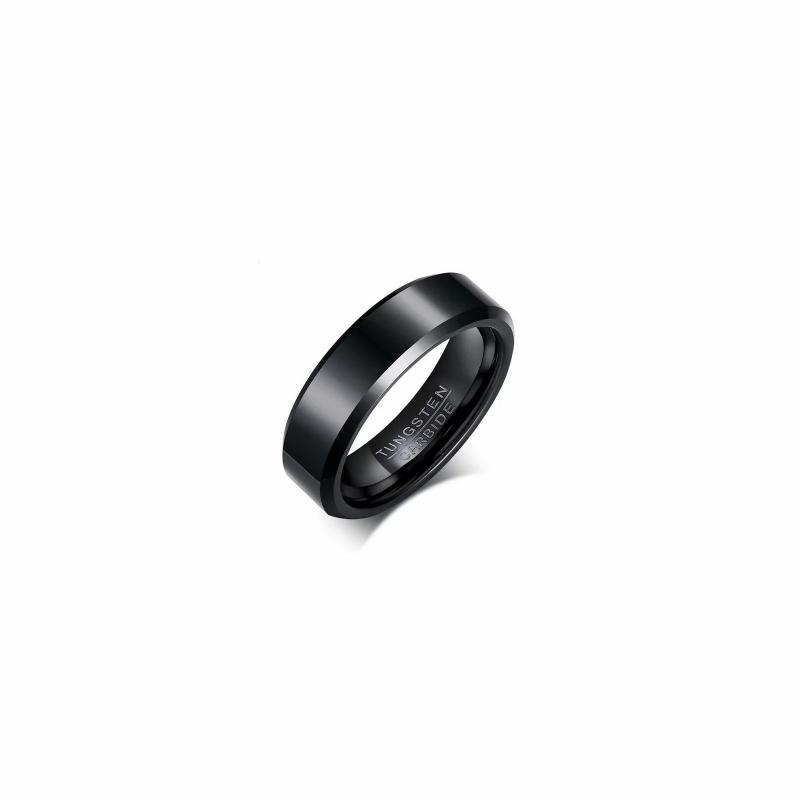 Rings / Wedding rings | 6mm Beveled Black Tungsten Carbide Men’s Wedding Band Ring Mens Jewelry Mens