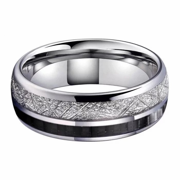 Rings / Wedding rings | Alliance ring for men, steel, black carbon band and meteorite inlay Mens Jewelry Mens