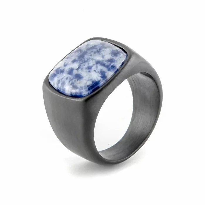 Rings / Wedding rings | Black hair man original steel ring plate stone sodalite Mens Jewelry Mens