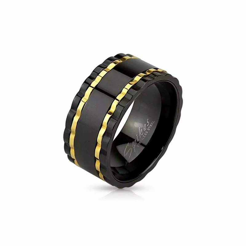 Rings / Wedding rings | Contemporary chic two-tone gold and black lacquered steel men’s ring Mens Jewelry Mens