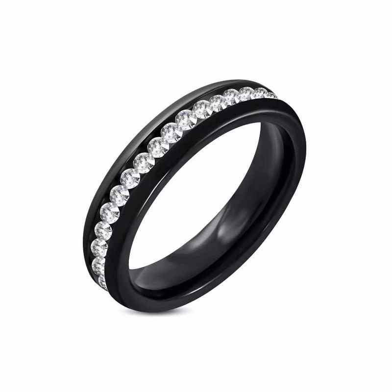 Rings / Wedding rings | Eternal wedding ring for women in black steel, outline of 5mm wedding stones Mens Jewelry Mens