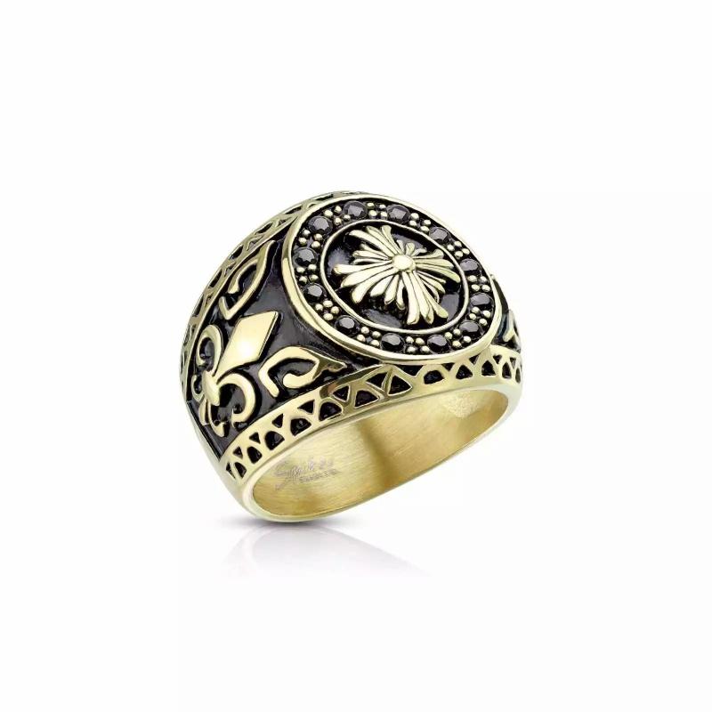 Rings / Wedding rings | Gold plated men’s ring Celtic cross fleur de lys French emblem Mens Jewelry Mens