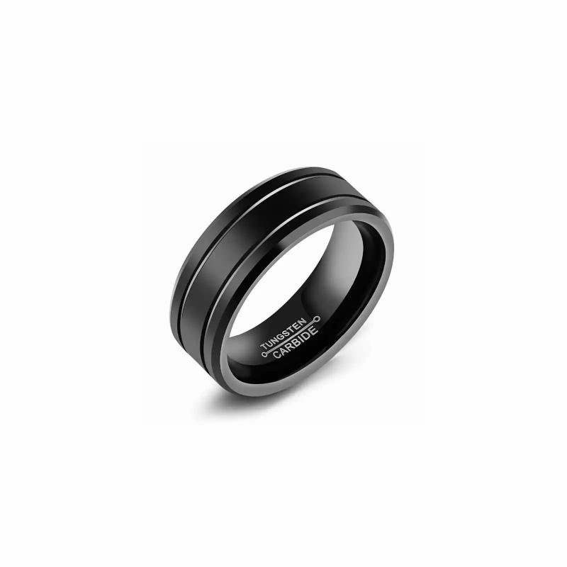 Rings / Wedding rings | Matte Black Double Line Tungsten Carbide Men’s Wedding Band Ring Mens Jewelry Mens