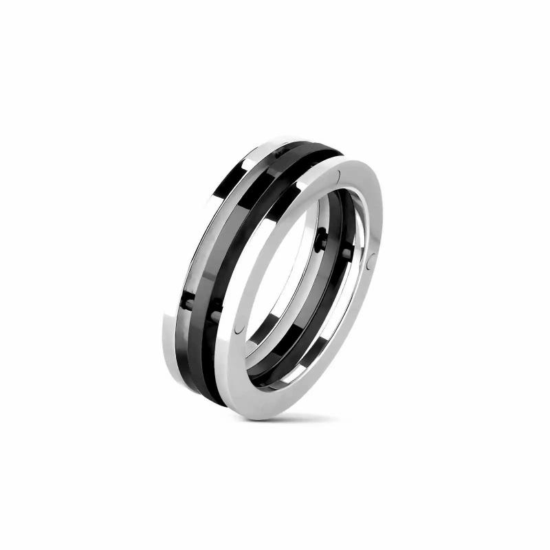 Rings / Wedding rings | Men’s 3-ring stainless steel and black plated mechanical design ring Mens Jewelry Mens