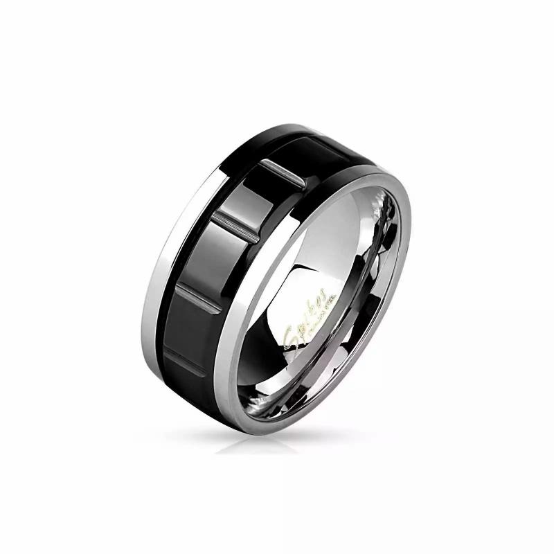 Rings / Wedding rings | Men’s anti-stress steel ring and rotating embossed black ribbon Mens Jewelry Mens