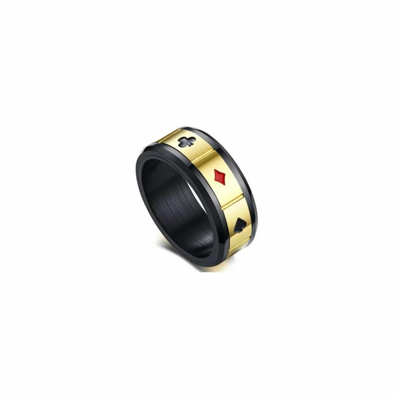 Rings / Wedding rings | Men’s black and gold colored steel ring ring rotating spin poker cards Mens Jewelry Mens