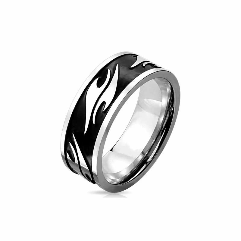 Rings / Wedding rings | Men’s black plated steel ring with original tribal pattern Mens Jewelry Mens