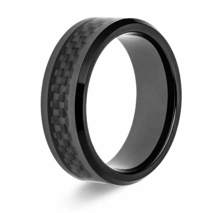 Rings / Wedding rings | Men’s black stainless steel ring and central carbon band Mens Jewelry Mens