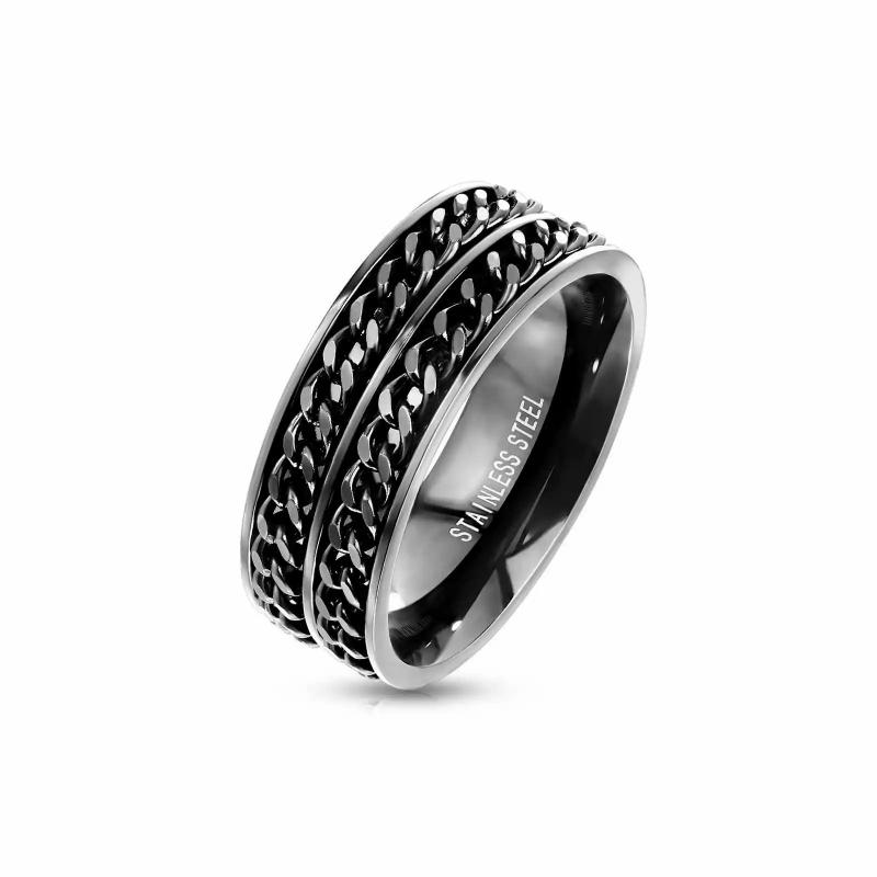 Rings / Wedding rings | Men’s black steel ring duo of anti-stress chains Mens Jewelry Mens