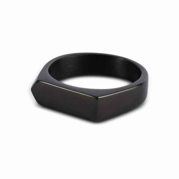 Rings / Wedding rings | Men’s black steel signet ring square triangular engraving possible Mens Jewelry Mens