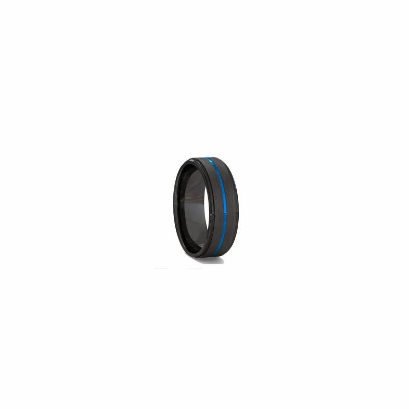 Rings / Wedding rings | Men’s Black Tungsten Carbide Ring Groove Center Blue Line Mens Jewelry Mens