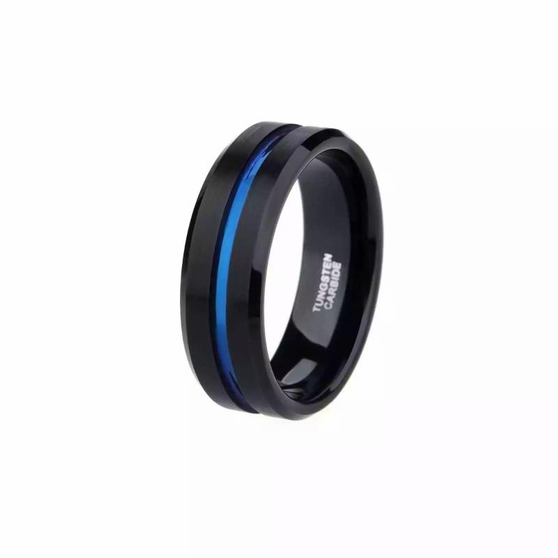 Rings / Wedding rings | Men’s Black Tungsten Carbide Ring Groove Center Line Blue Mens Jewelry Mens