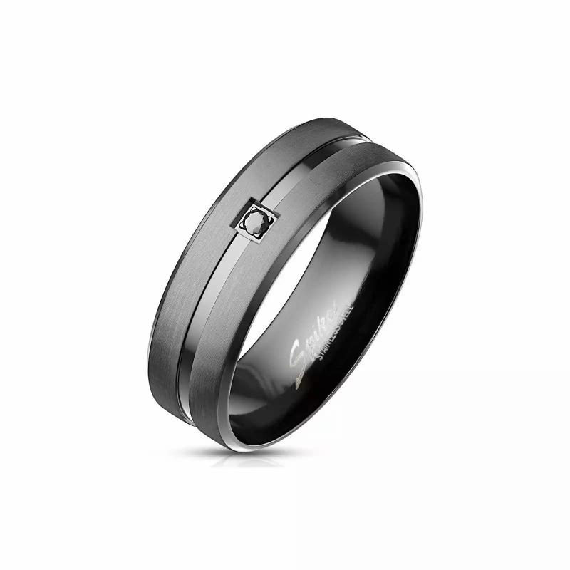 Rings / Wedding rings | Men’s engagement ring black steel central band set Mens Jewelry Mens