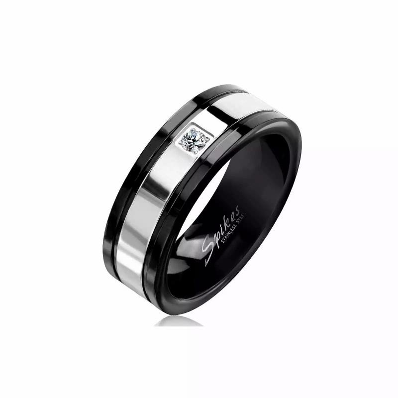 Rings / Wedding rings | Men’s engagement ring in black steel and silver-set band Mens Jewelry Mens