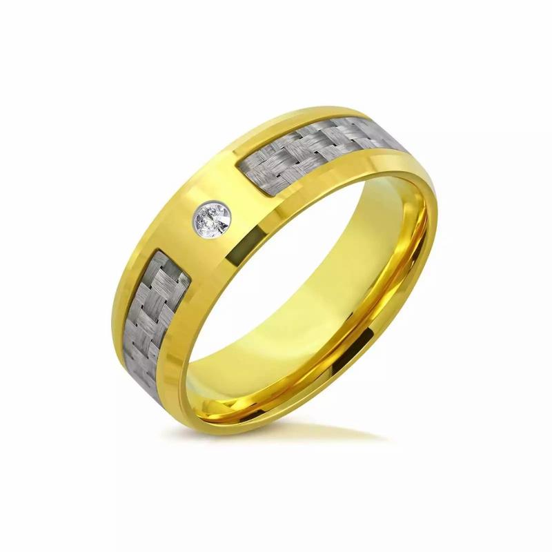 Rings / Wedding rings | Men’s gold-plated steel ring set with silver carbon fiber band Mens Jewelry Mens