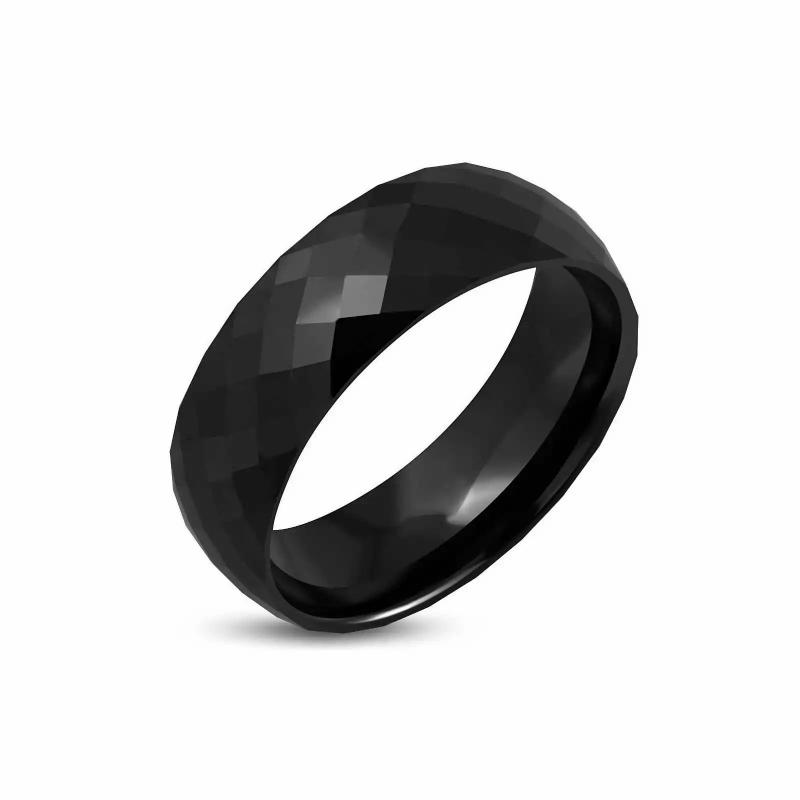 Rings / Wedding rings | Men’s multi-faceted black ceramic engagement ring 8mm Mens Jewelry Mens