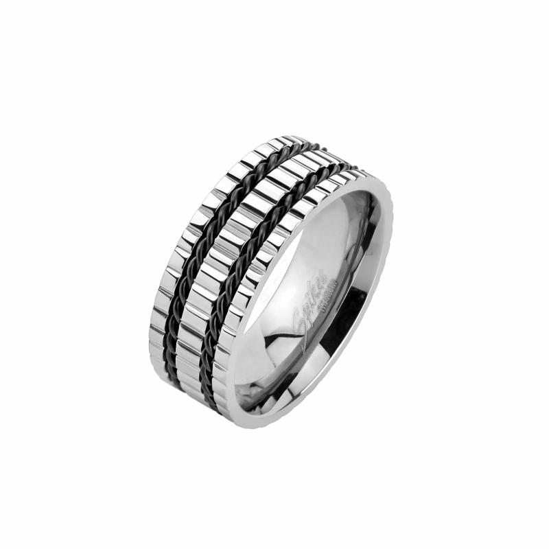 Rings / Wedding rings | Men’s notched titanium ring and 2 twisted black wires Mens Jewelry Mens