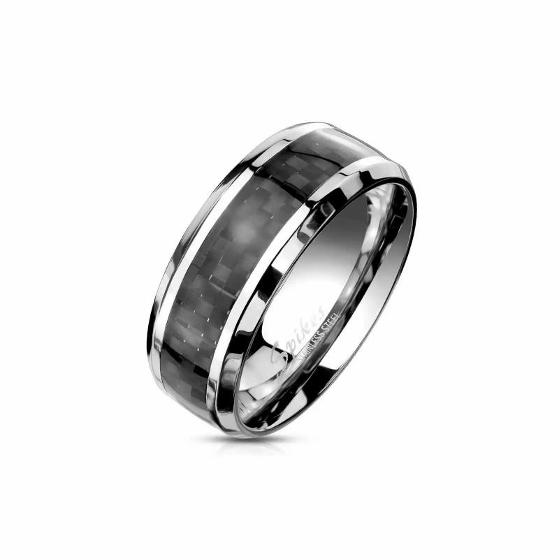 Rings / Wedding rings | Men’s ring in stainless steel and black carbon fiber band Mens Jewelry Mens