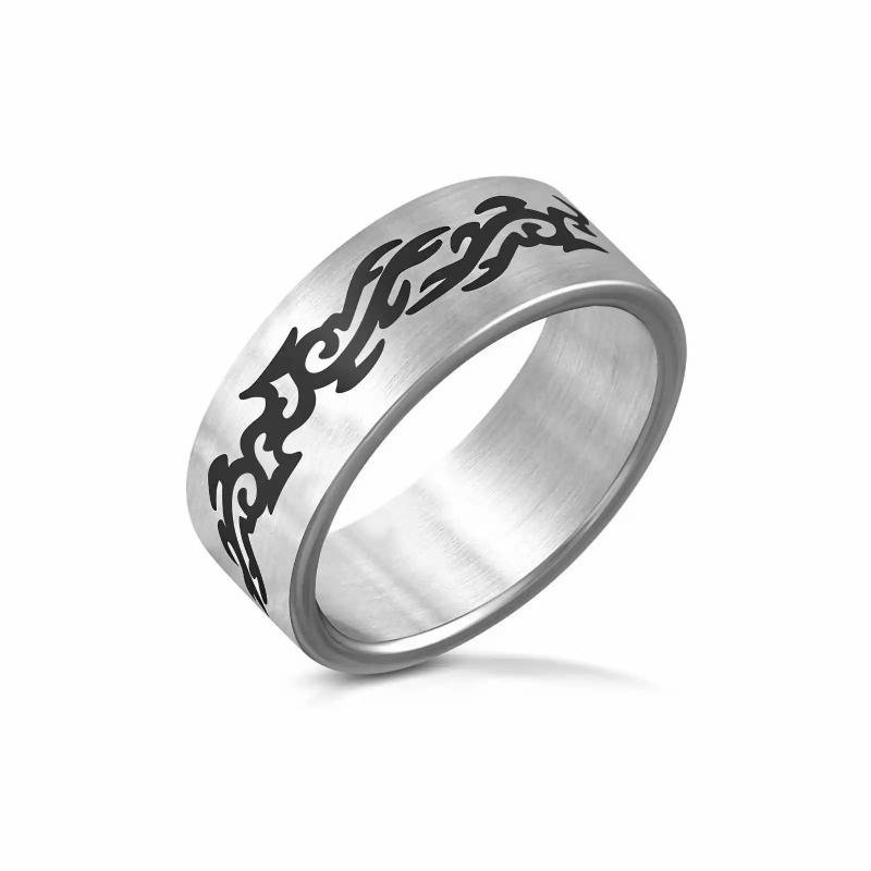 Rings / Wedding rings | Men’s ring in stainless steel with black tribal chain band 8mm Mens Jewelry Mens