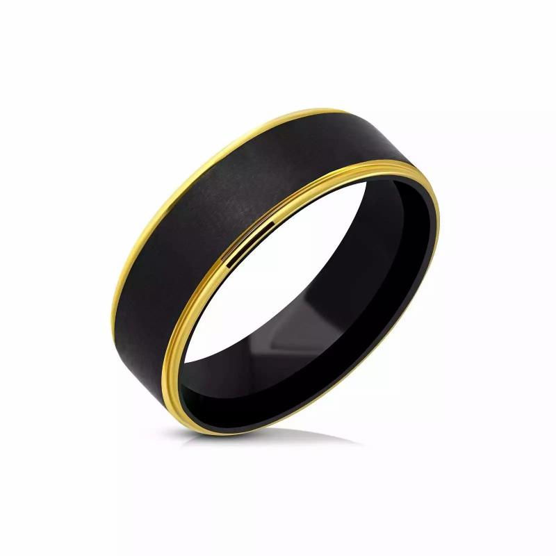 Rings / Wedding rings | Men’s ring ring steel band black plating brushed gold edges to engrave Mens Jewelry Mens