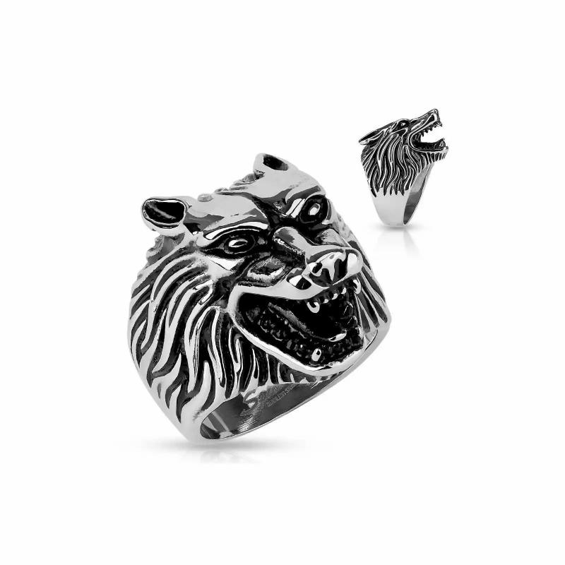 Rings / Wedding rings | Men’s ring solid steel wolf head wolf game of thrones stark Mens Jewelry Mens