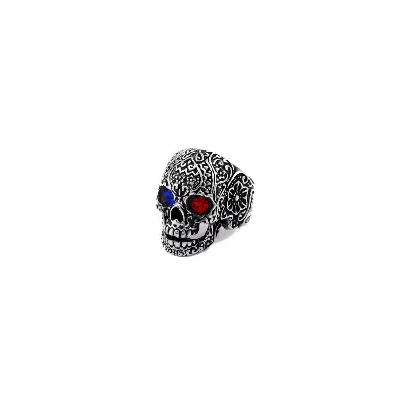 Rings / Wedding rings | Men’s ring Steel Dead head Eyes Diamond Red and Blue France Biker Mens Jewelry Mens