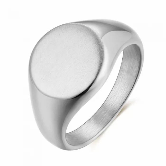 Rings / Wedding rings | Men’s signet ring brushed steel face round top 15mm customizable Mens Jewelry Mens